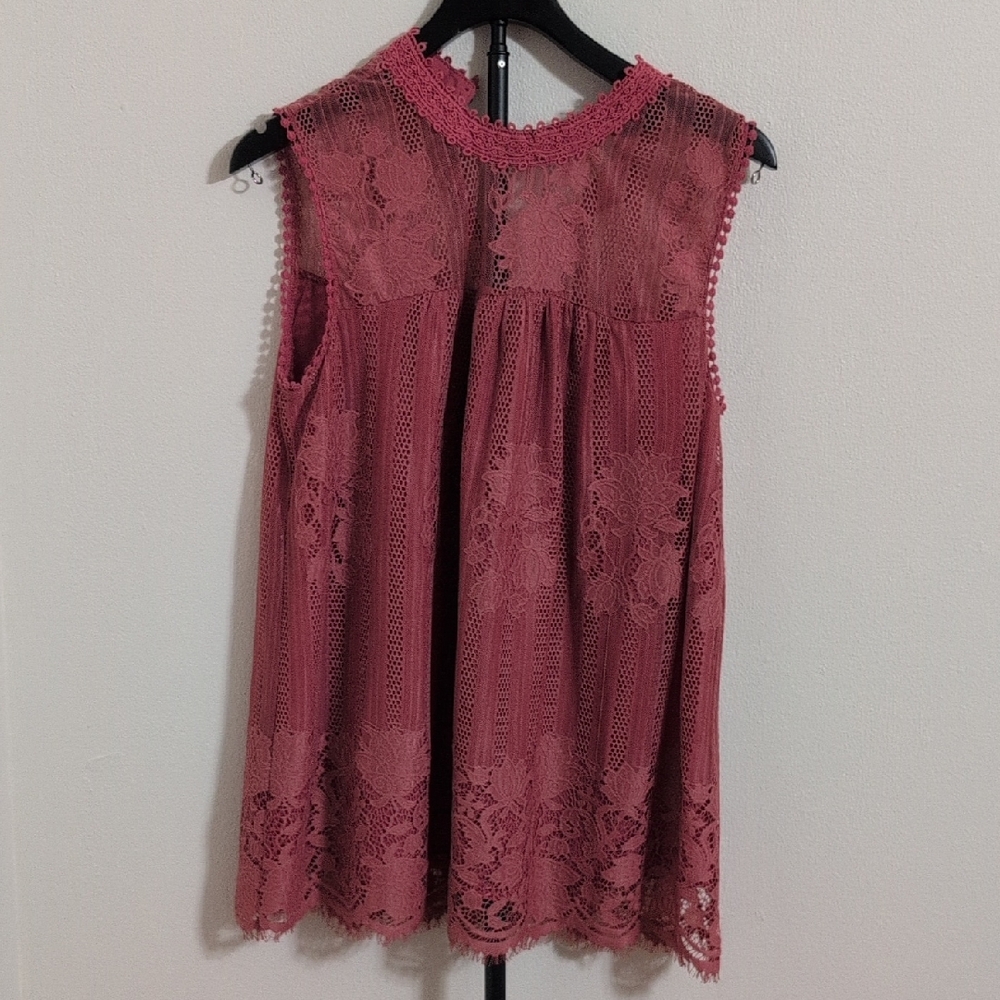 Worthington Sleeveless Lace Blouse in Dusty Rose